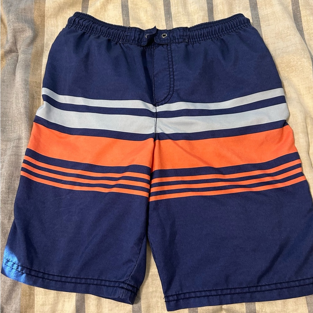 Boy’s Blue Striped Oshkosh B’Gosh Swim Trunks Board Shorts Size M 10/12 Summer